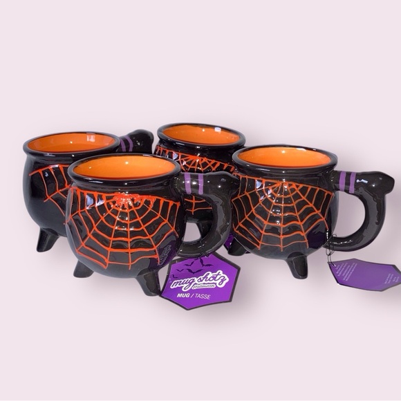Halloween Cauldron Mugs with Spider Web Design (4) NEW - Picture 1 of 4